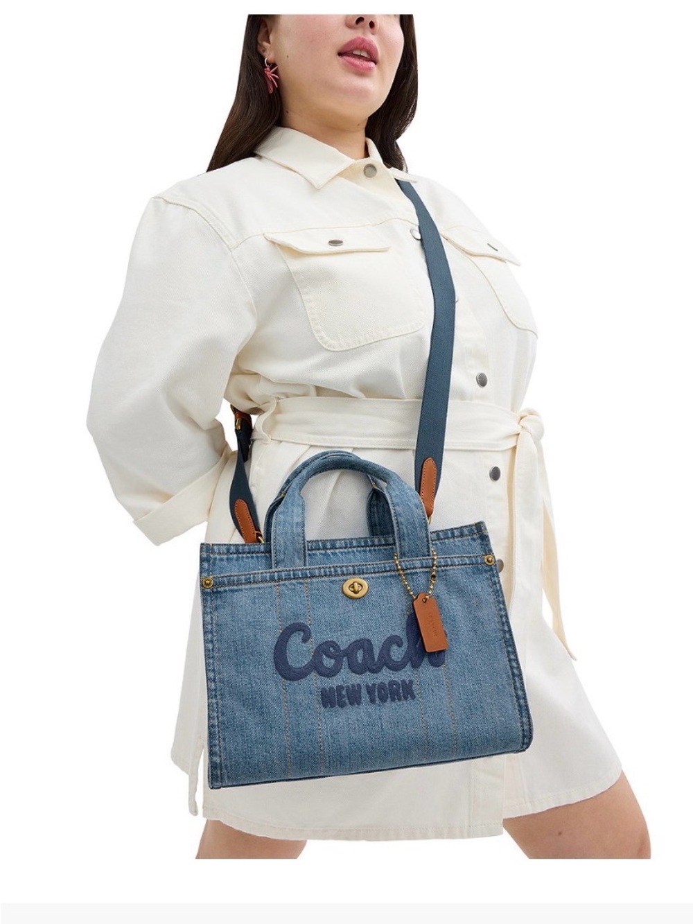 Coach Denim Blue Canvas Tote with Brown Leather Tag - Picture 4 of 5